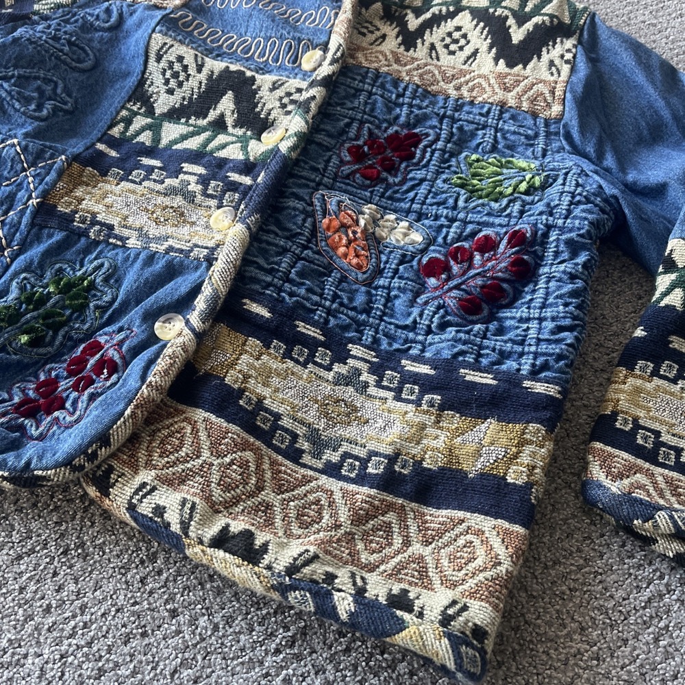 Vintage Embroidered Boho, Festival Navaho Jacket. Karen Hart. M Denim - Picture 2 of 14